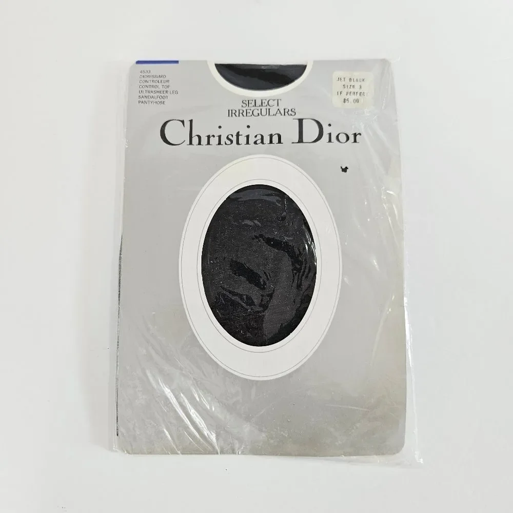 Vintage Christian Dior Control Top UltraSheer Sandalfoot Pantyhose Jet Black 3